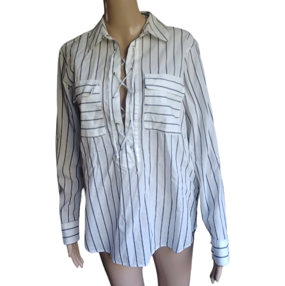 Equipment Femme Blouse Button Down Top Drawstring V Neckline Size Small Petite - Picture 6 of 9